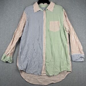 Aerie Striped Button Down Shirt - Blue, Green, and Tan